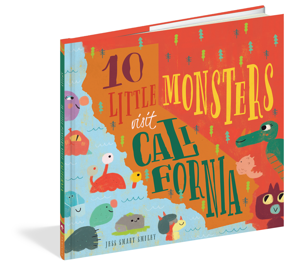 The cover of the picture book 10 Little Monsters Visit California.