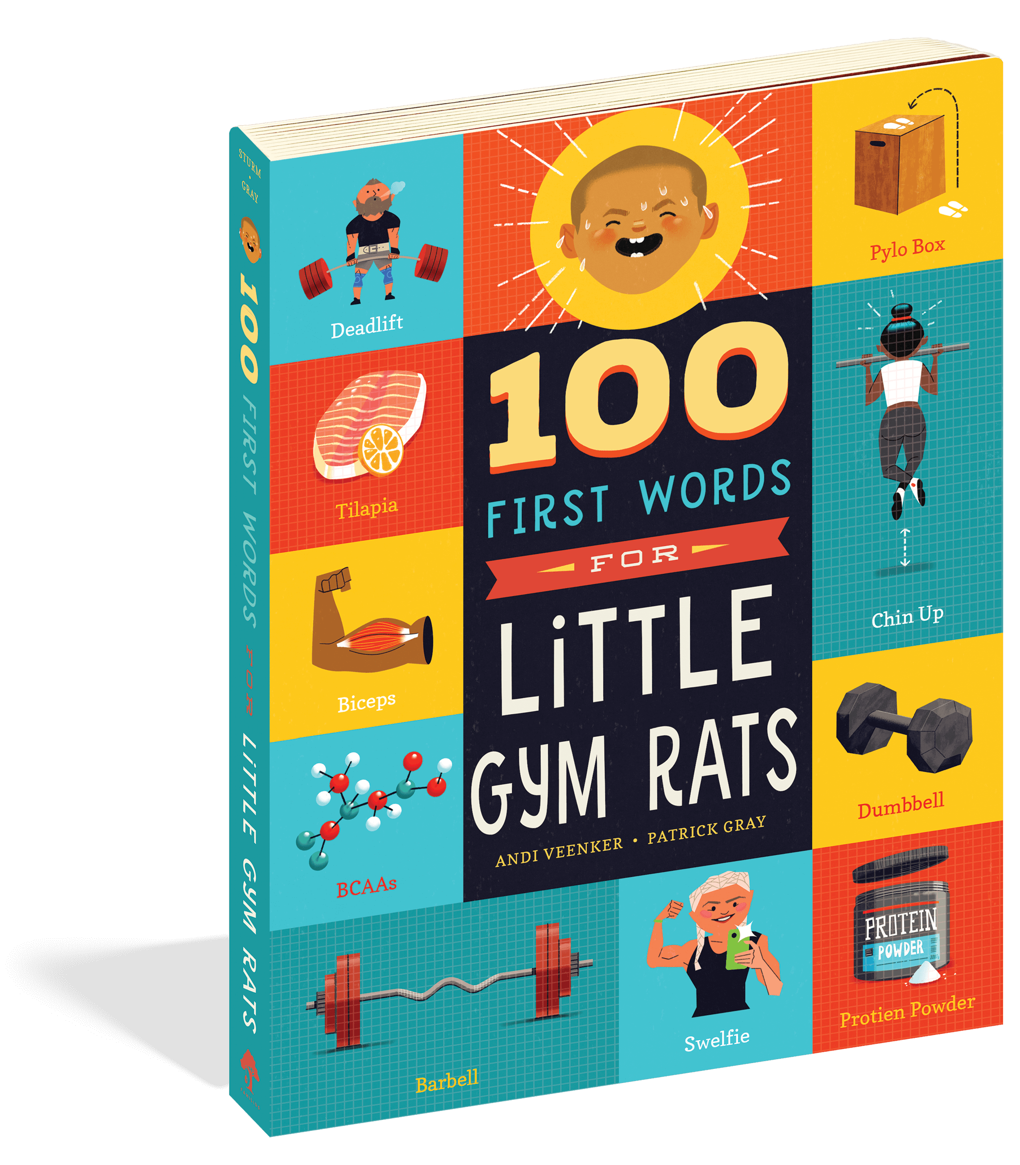 The cover of the board book 100 First Words for Little Gym Rats.
