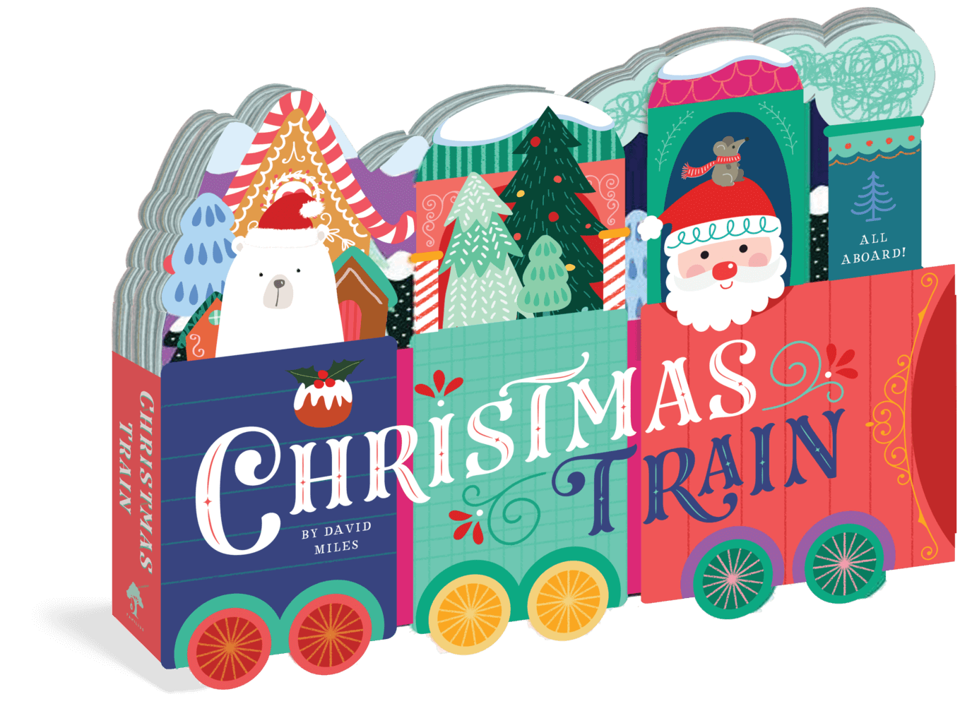 The cover of the unfoldable train board book Christmas Train.